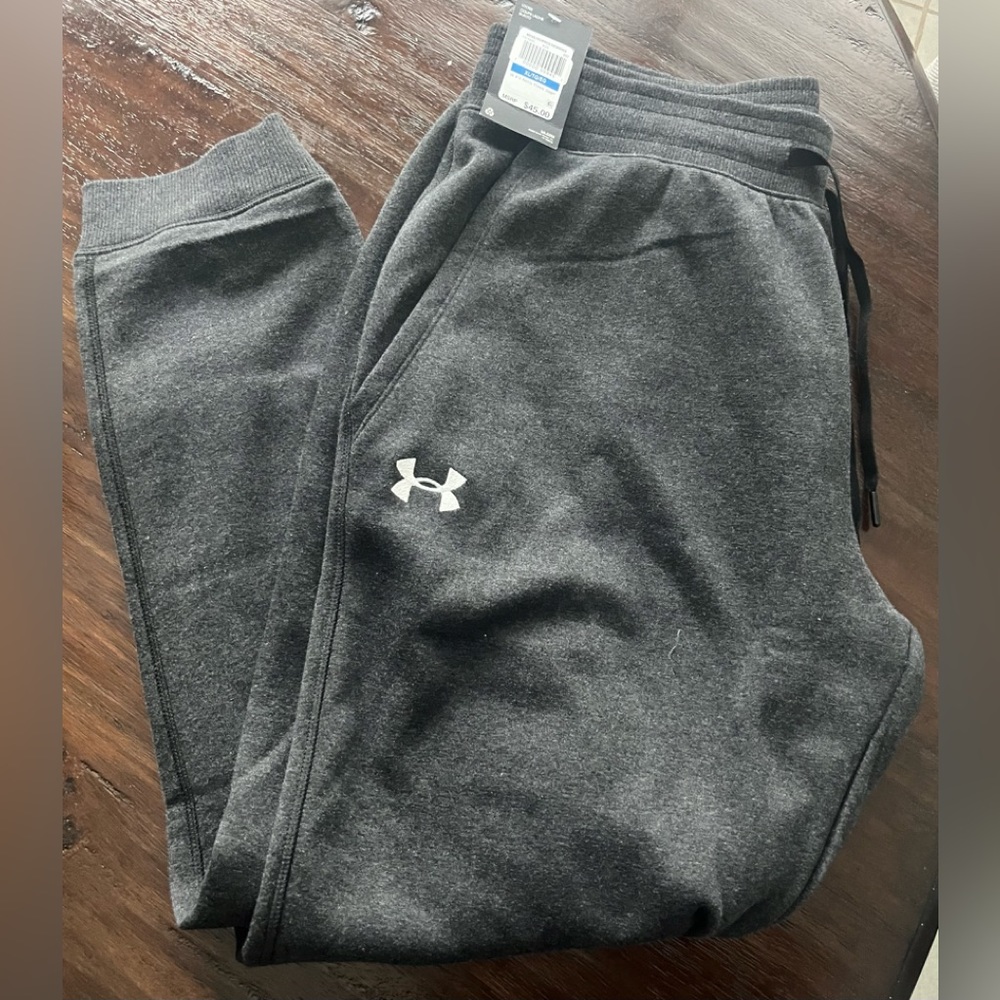 - NWT Under Armour joggers Gray with White embroidered logo Size XL